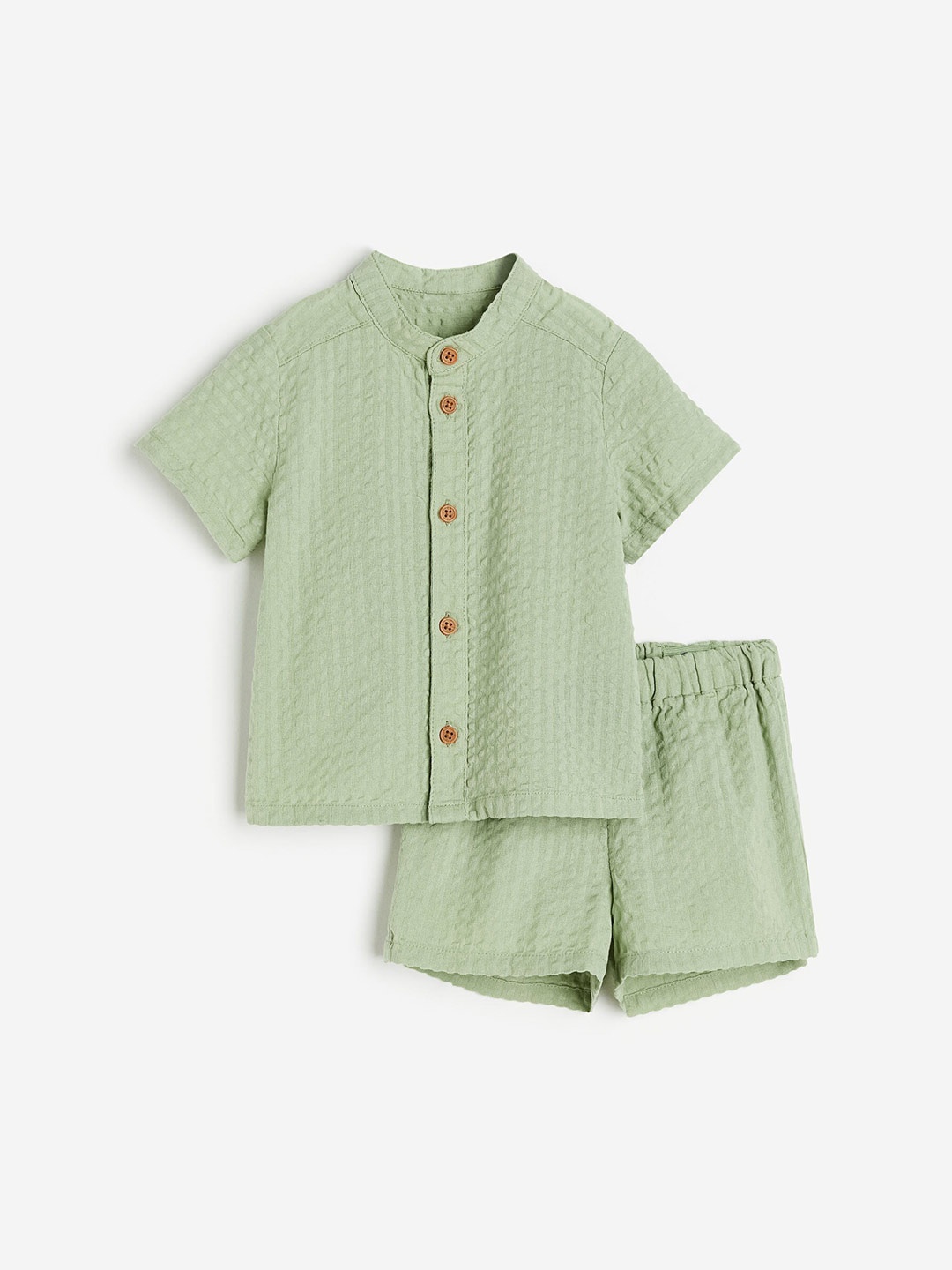 

H&M Boys 2-Piece Pure Cotton Seersucker Set, Green
