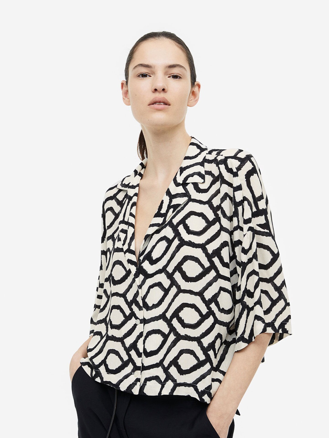 

H&M Women Oversized Resort Shirt, Beige