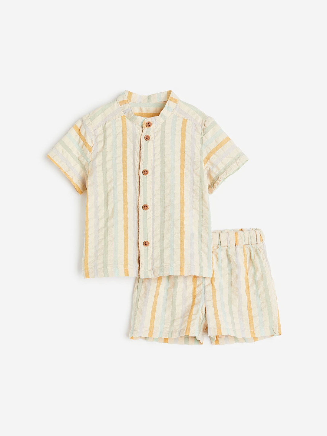

H&M Boys 2-Piece Pure Cotton Seersucker Set, Beige