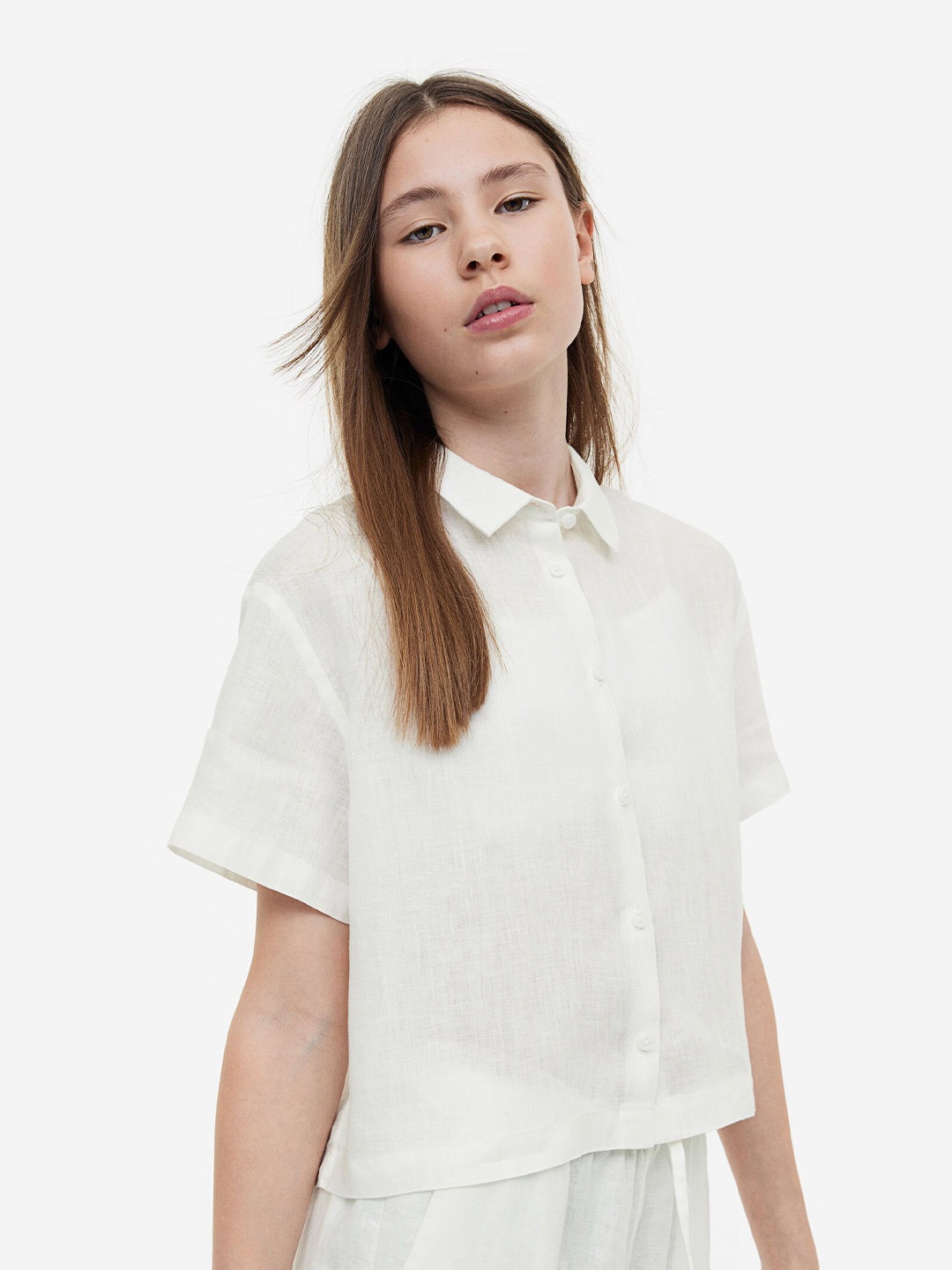 

H&M Girls Linen Shirt, White
