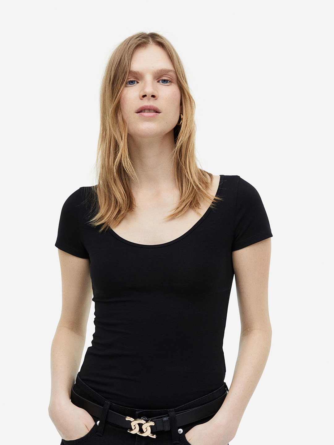 

H&M Fitted T-shirt, Black