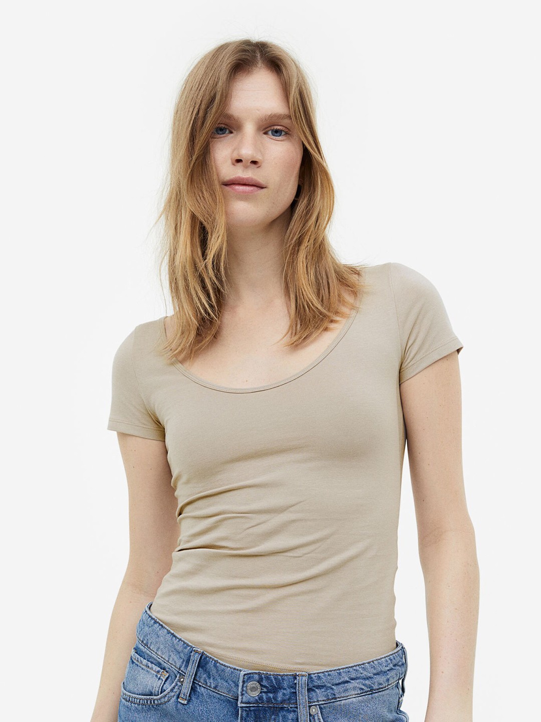 

H&M Fitted T-shirt, Beige