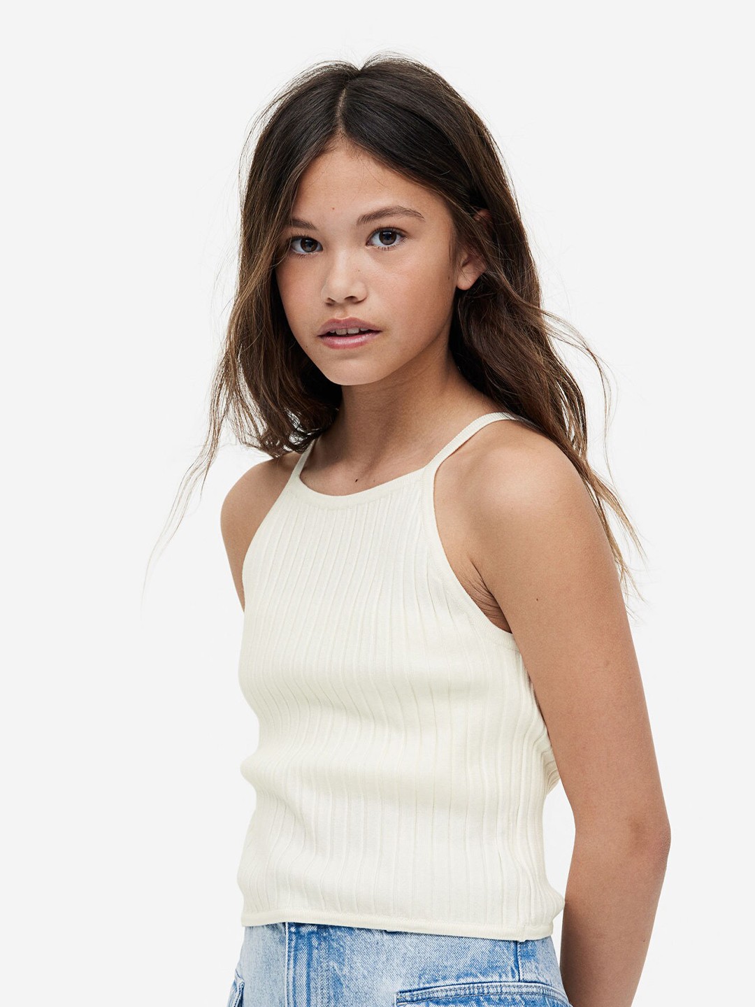

H&M Girls Rib-Knit Vest Top, White
