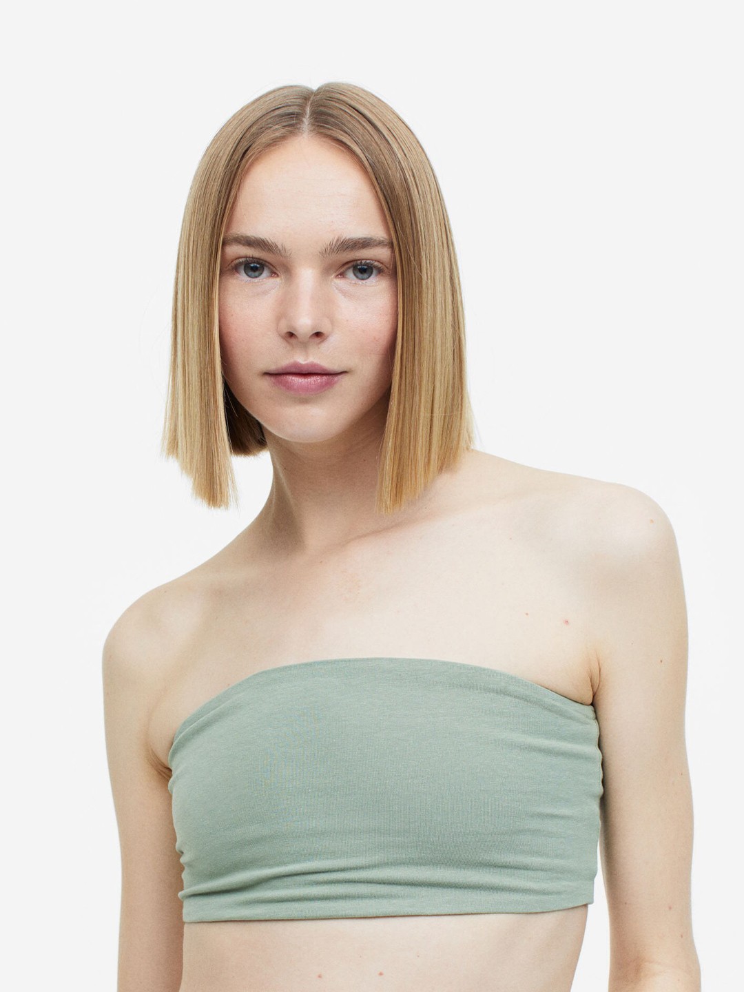 

H&M 2-Pack Cropped Tube Tops, Green
