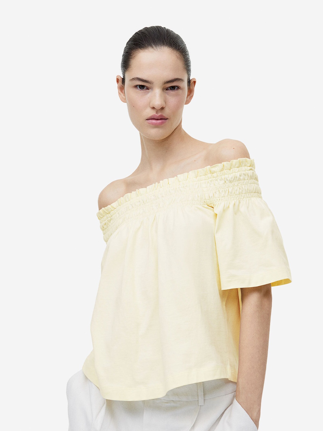 

H&M Off-The-Shoulder Jersey Top, Yellow