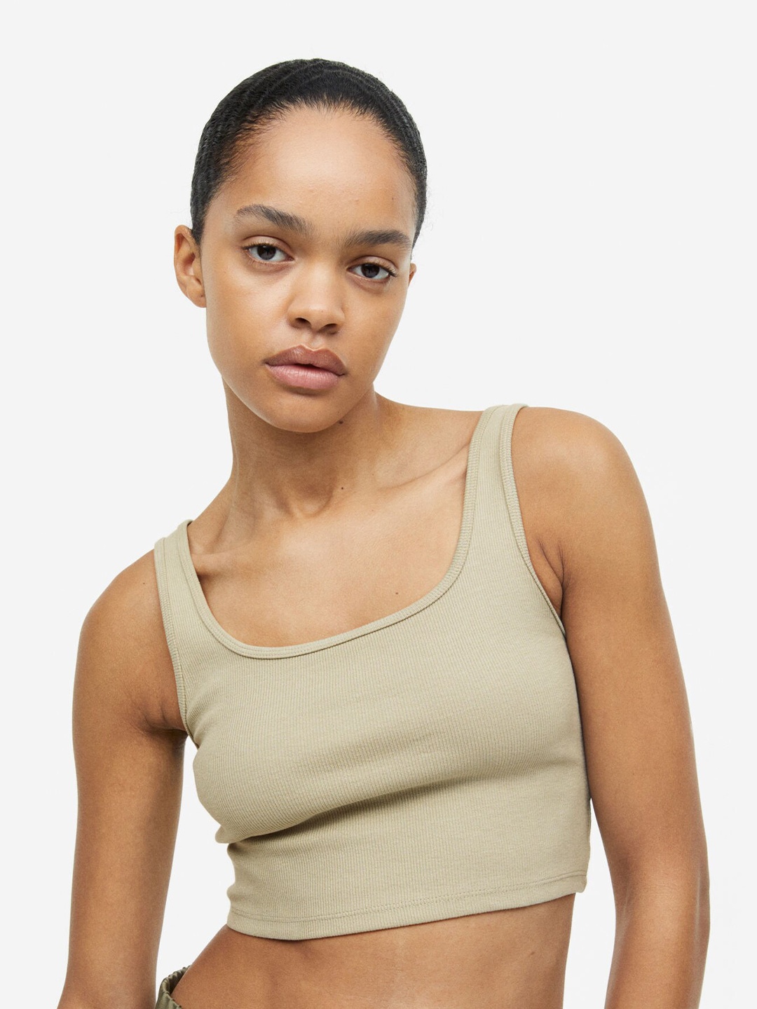 

H&M Cropped Vest Top, Green