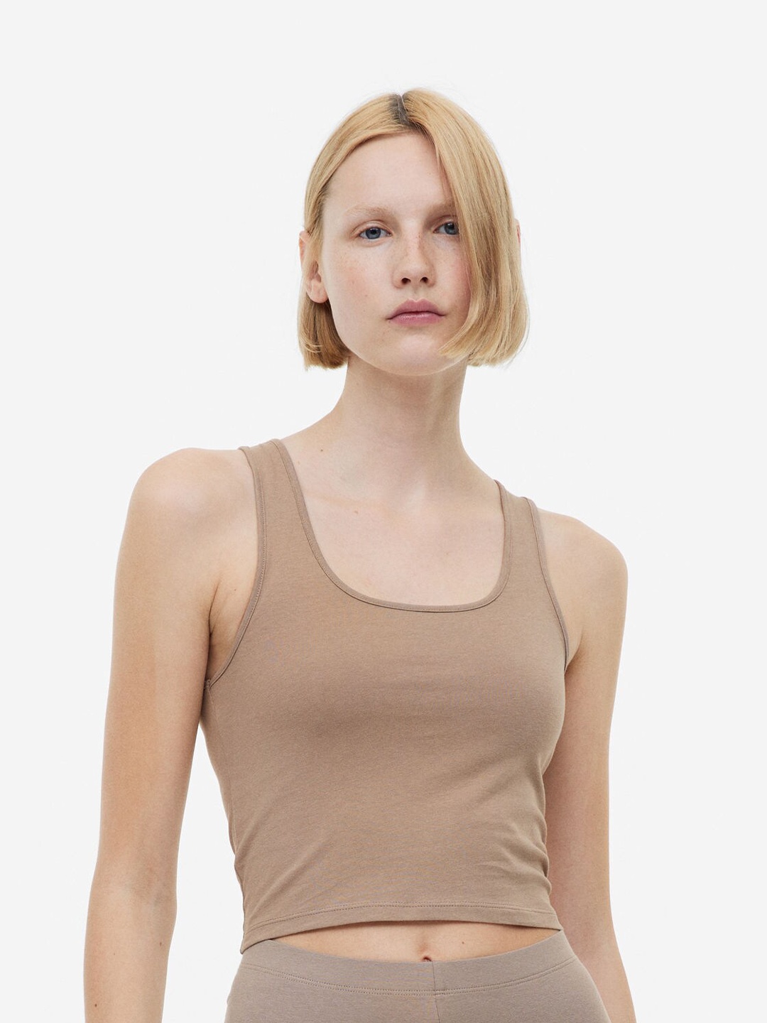 

H&M Cropped Vest Top, Beige