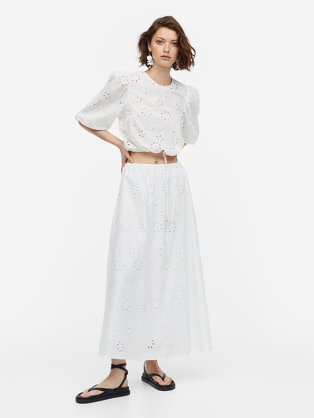 

H&M Balloon-Sleeved Pure Cotton Blouse, White