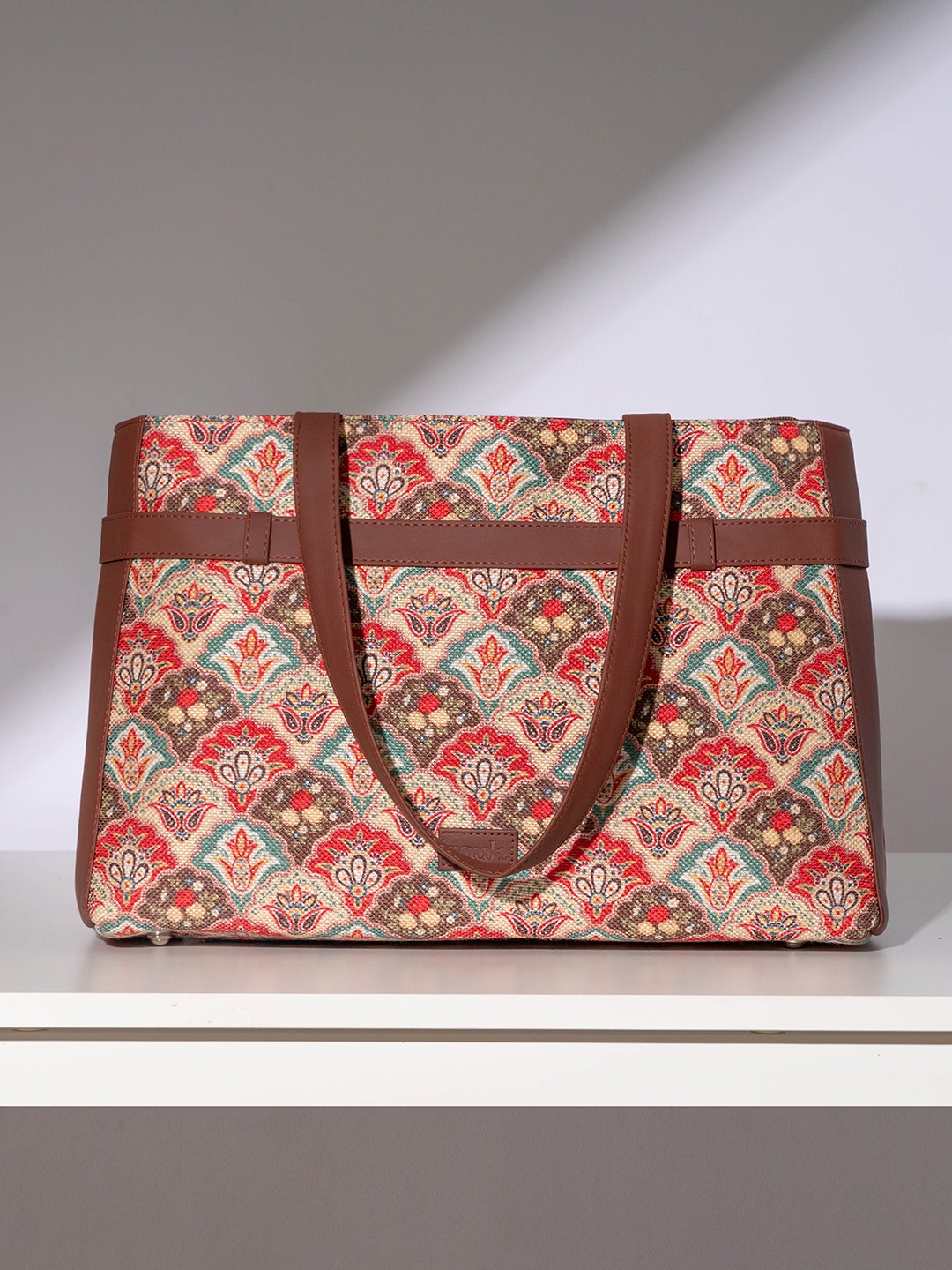

ZOUK Ethnic Motifs Printed Shopper Sling Bag, Brown