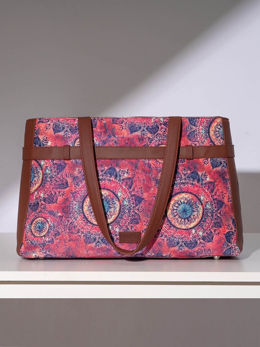 

ZOUK Ethnic Motifs Printed Structured Tote Bag, Pink