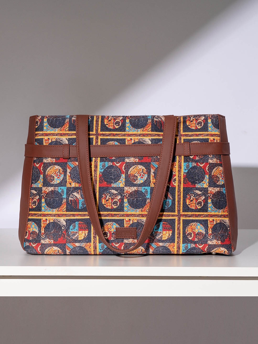 

ZOUK Ethnic Motifs Printed Oversized Shopper Tote Bag, Navy blue