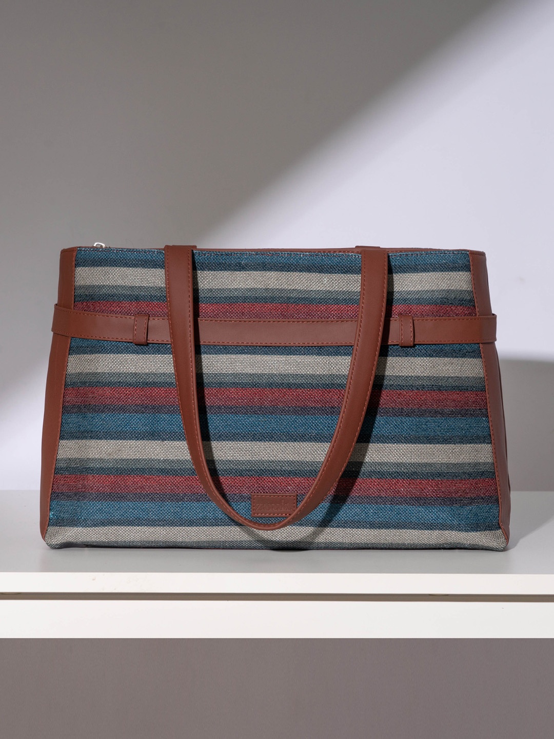 

ZOUK Striped Oversized Jute Shopper Shoulder Bag, Maroon