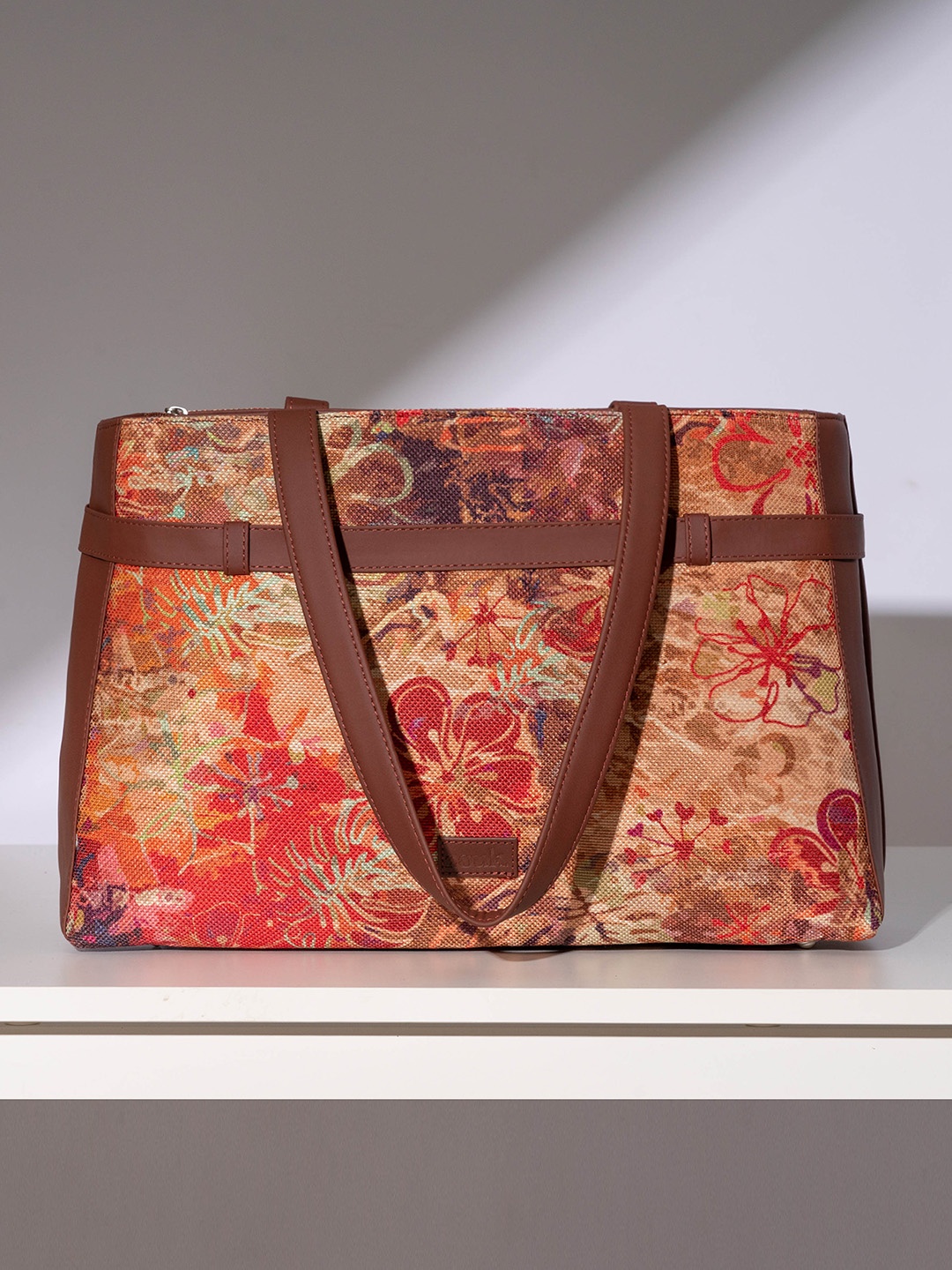 

ZOUK Floral Printed Shopper Tote Bag, Brown