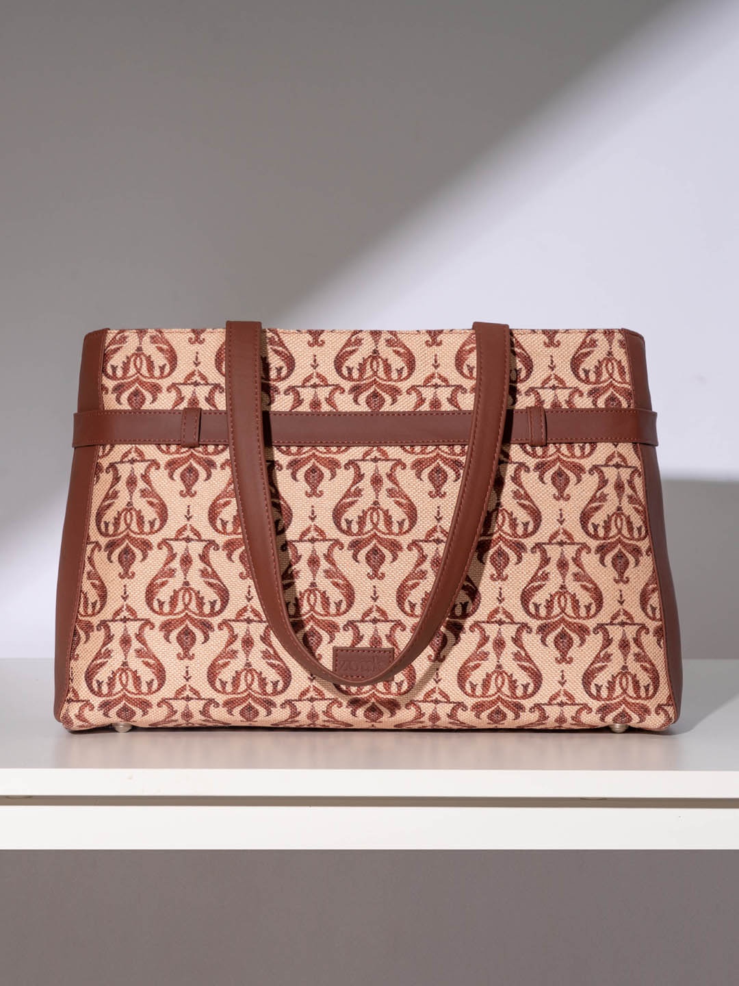 

ZOUK Ethnic Motifs Printed Structured Tote Bag, Cream