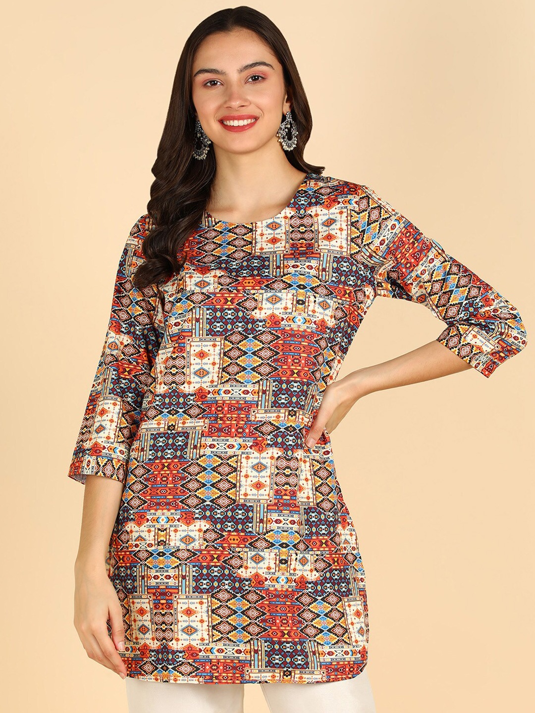 

ZNX Clothing Ethnic Motif Printed Kurti, Cream