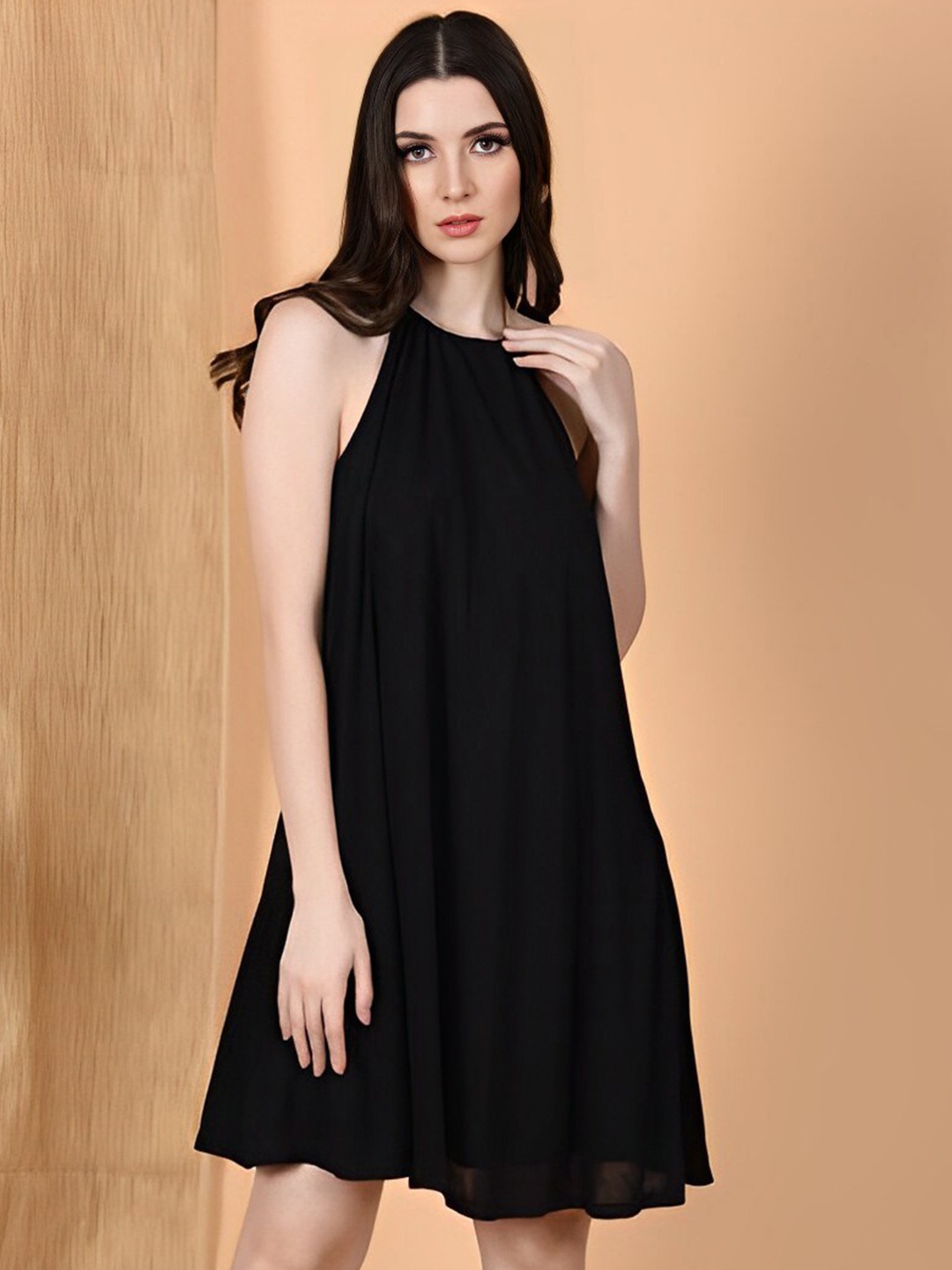 

FLAWLESS Halter Neck Crepe A-Line Dress, Black