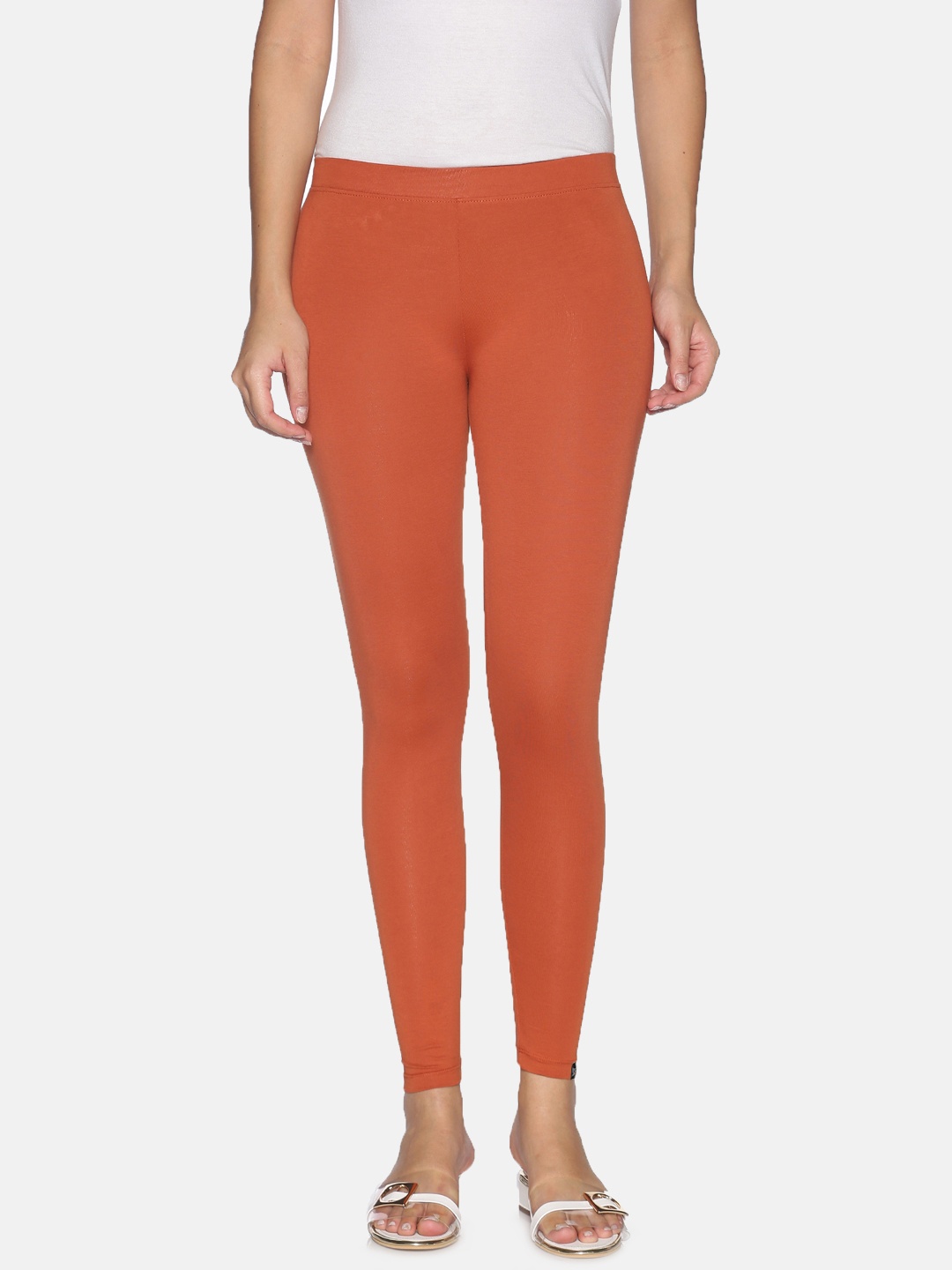 

TWIN BIRDS Women Solid Super Stretch Cotton Ankle Length Leggings, Orange