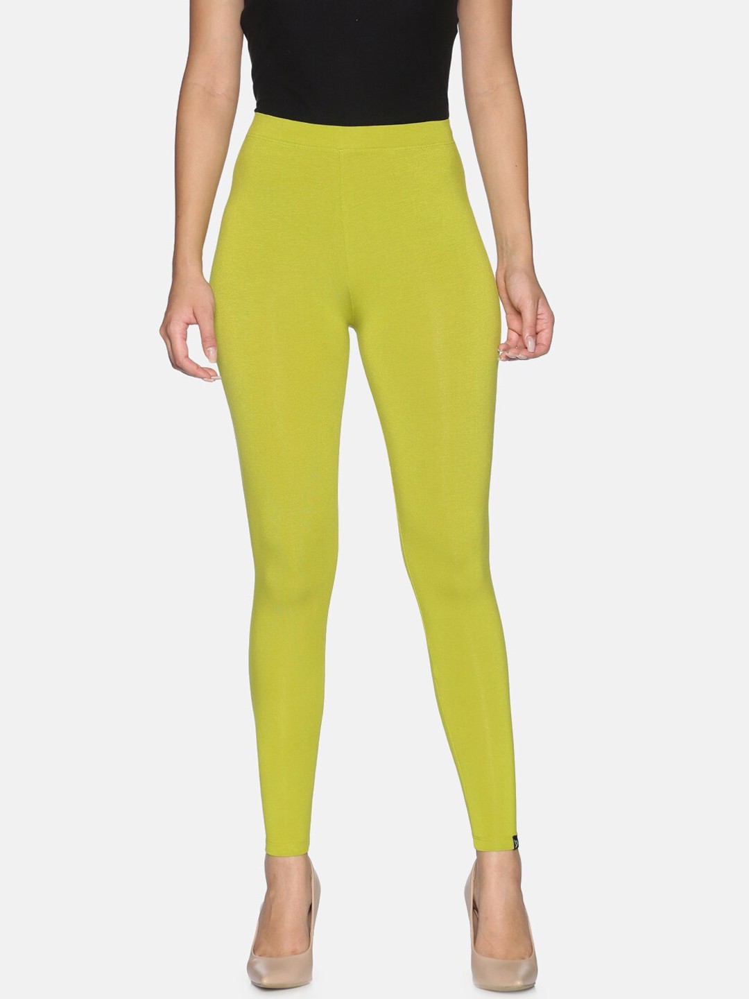 

TWIN BIRDS Women Solid Super Stretch Viscose Ankle Length Leggings, Lime green