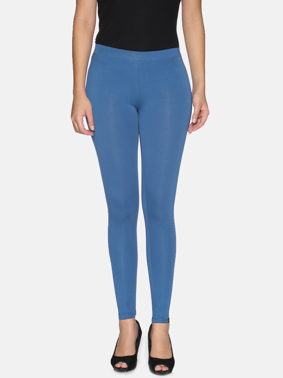 

TWIN BIRDS Women Solid Super Stretch Cotton Ankle Length Leggings, Blue