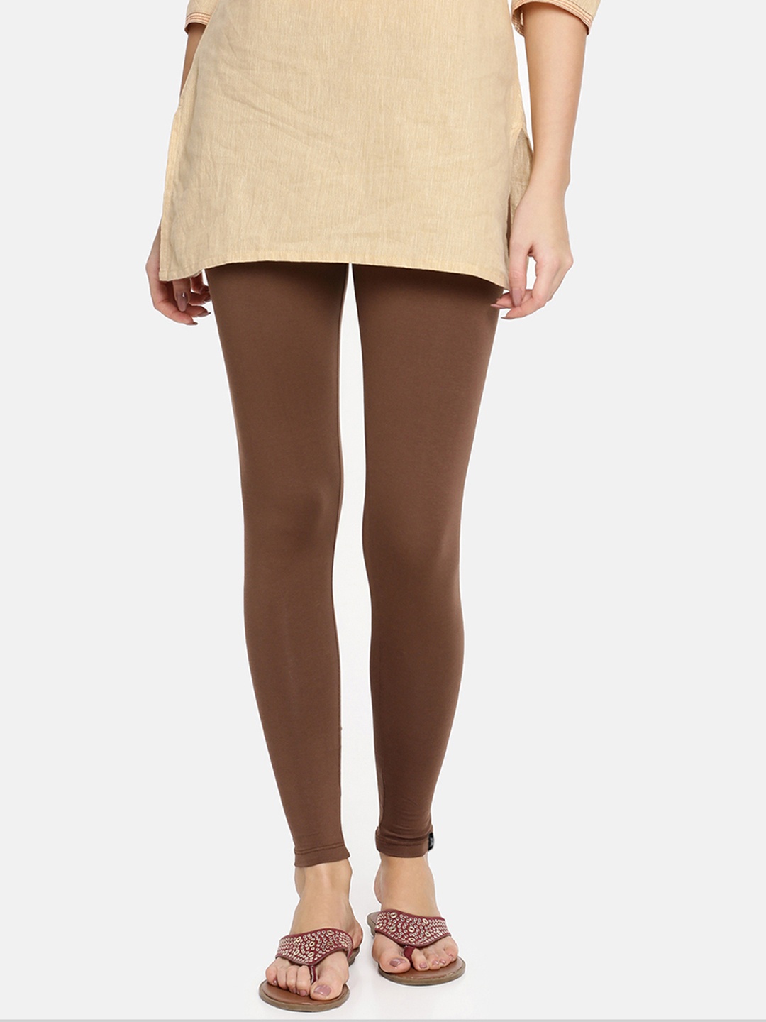 

TWIN BIRDS Women Solid Super Stretch Cotton Ankle Length Leggings, Brown