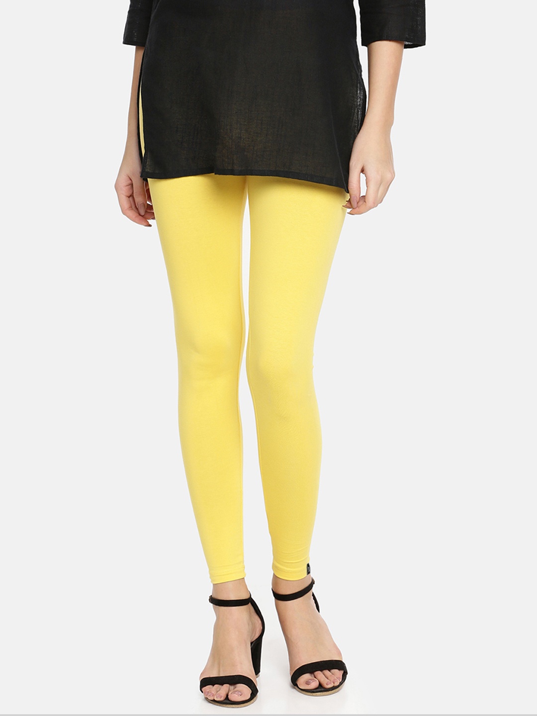 

TWIN BIRDS Women Solid Super Stretch Cotton Ankle Length Leggings, Yellow
