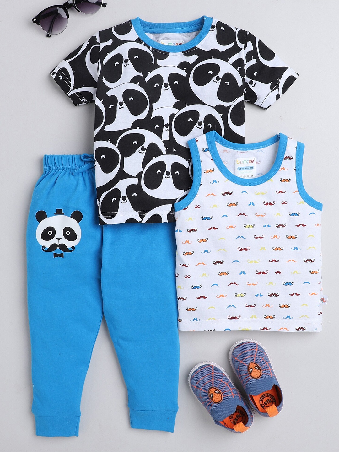 

BUMZEE Boys Printed Pure Cotton T-shirts with Pyjama, Black