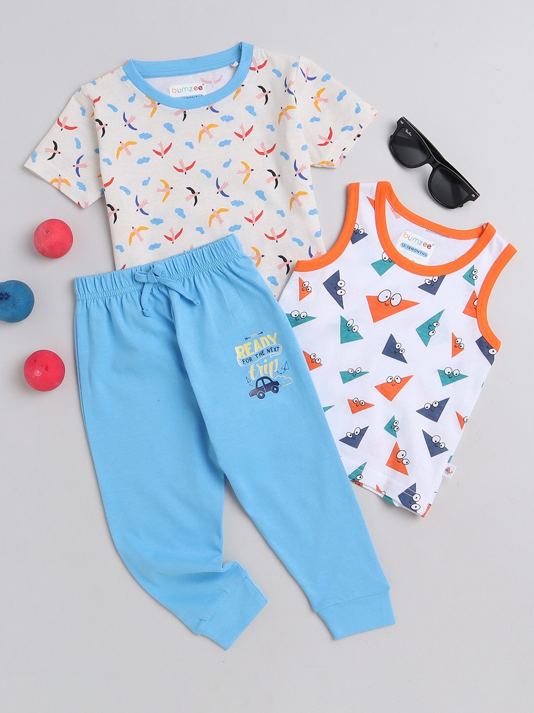 

BUMZEE Boys Printed Pure Cotton T-shirts With Pyjamas, Blue