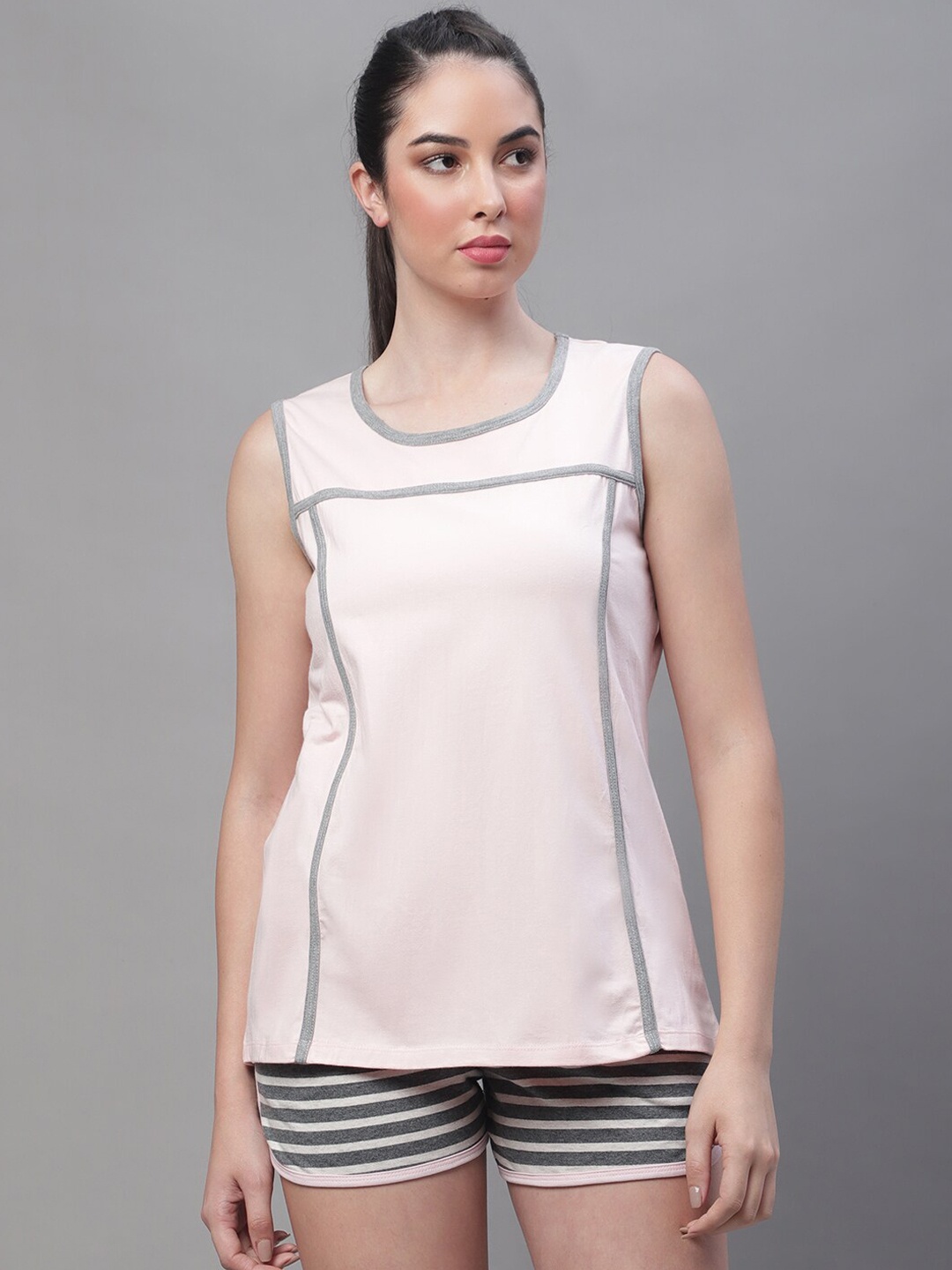 

Rute Sleeveless Pure Cotton Night Suit, Pink