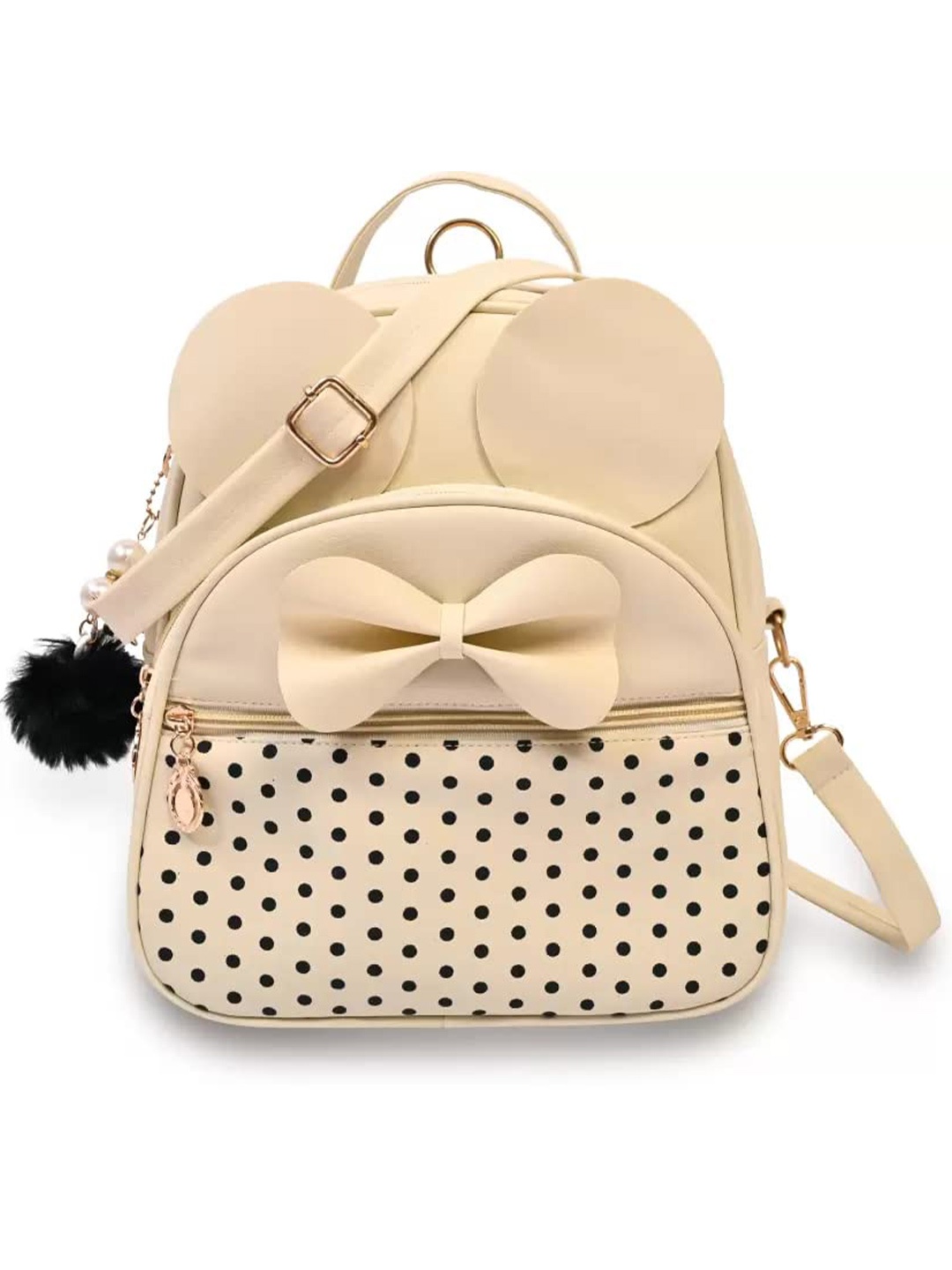 

DN Creation Women Polka Dot Bow Detail Backpack, Cream