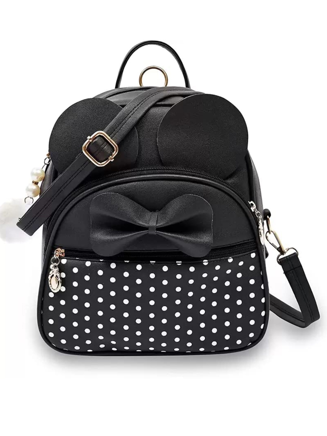 

DN Creation Women Polka Dot Bow Detail Backpack, Black