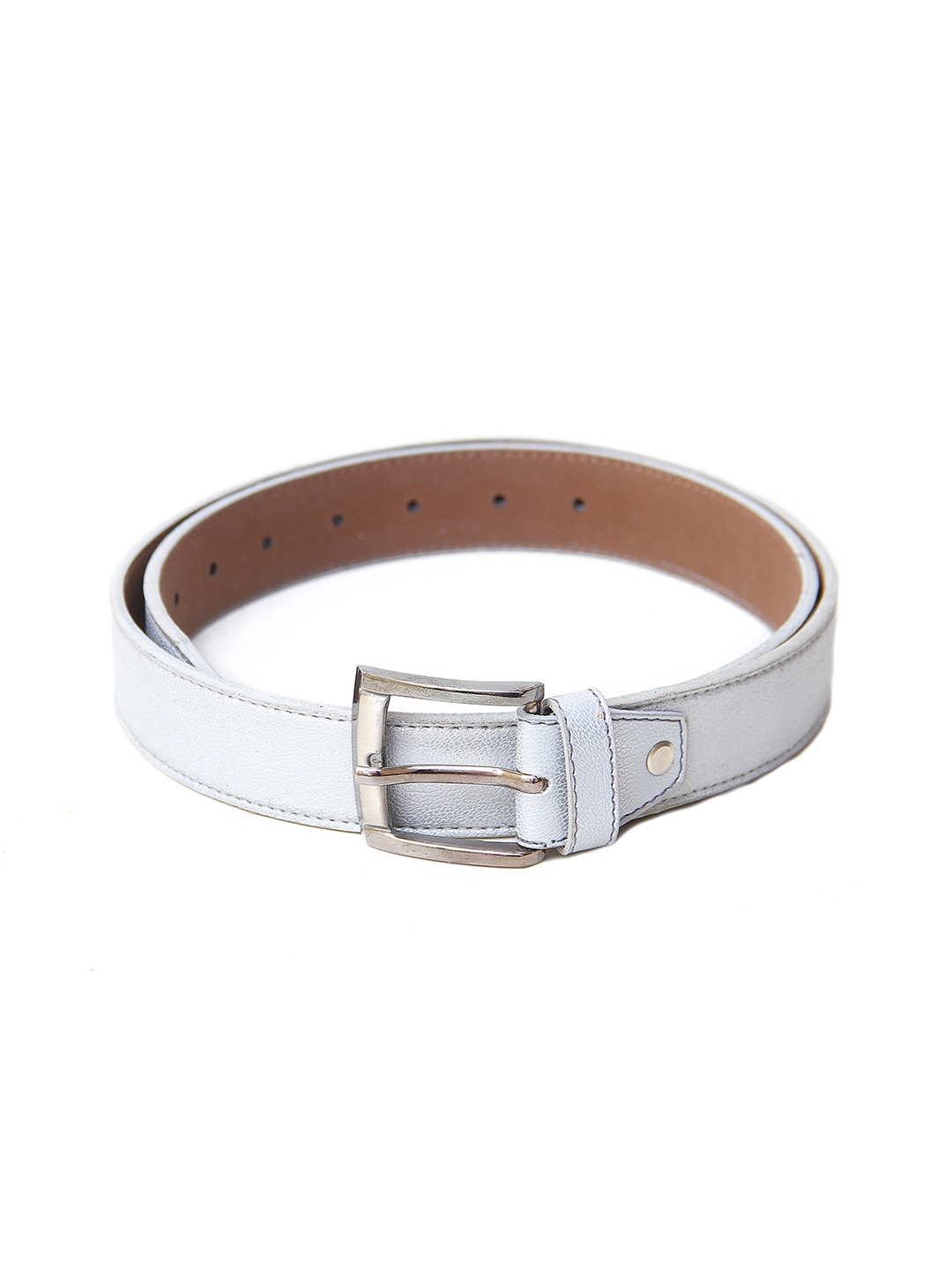 

Calvadoss Women Synthetic Leather Tang Belt, Silver