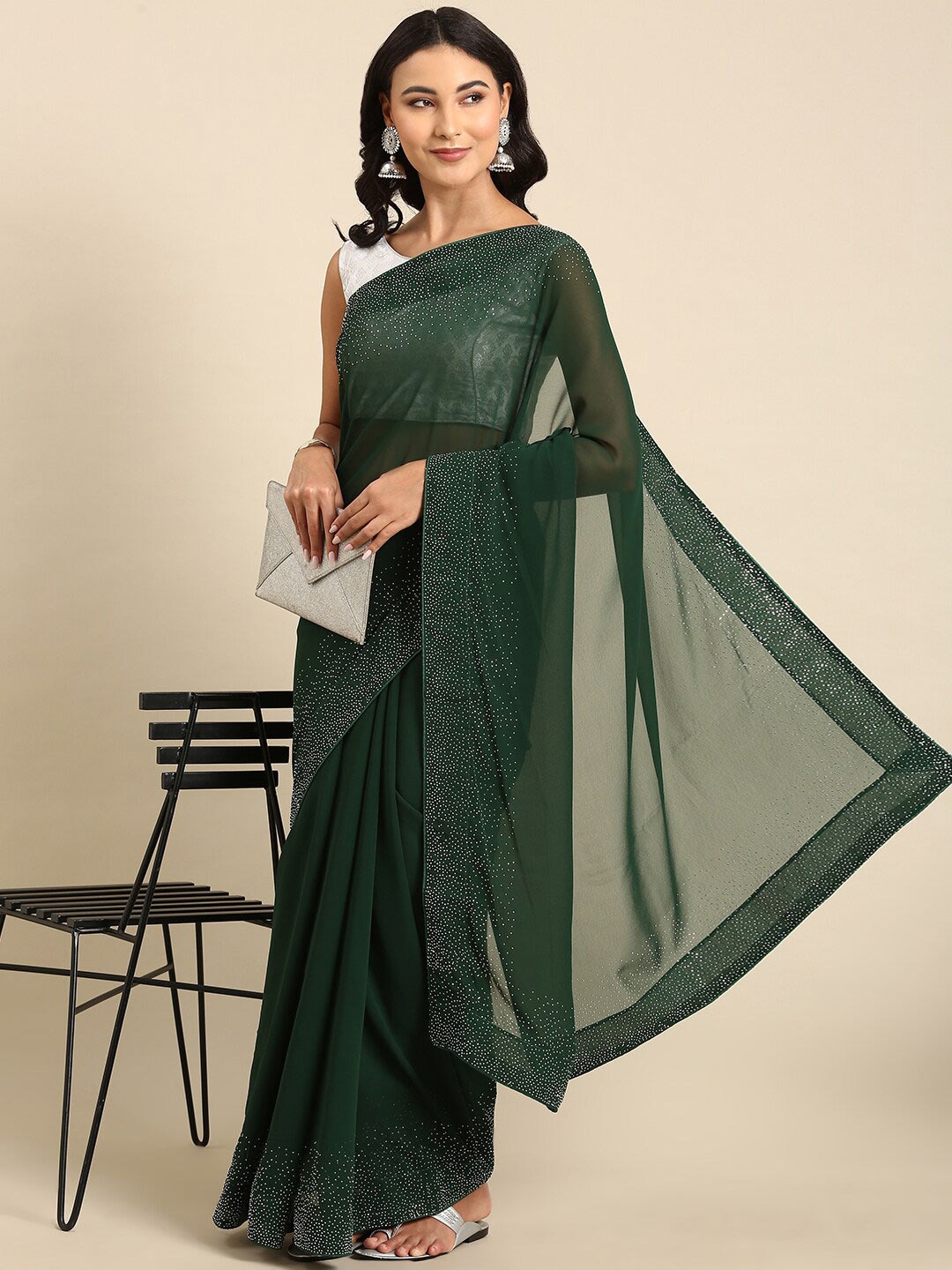 

Anouk Green Embellished Poly Georgette Saree
