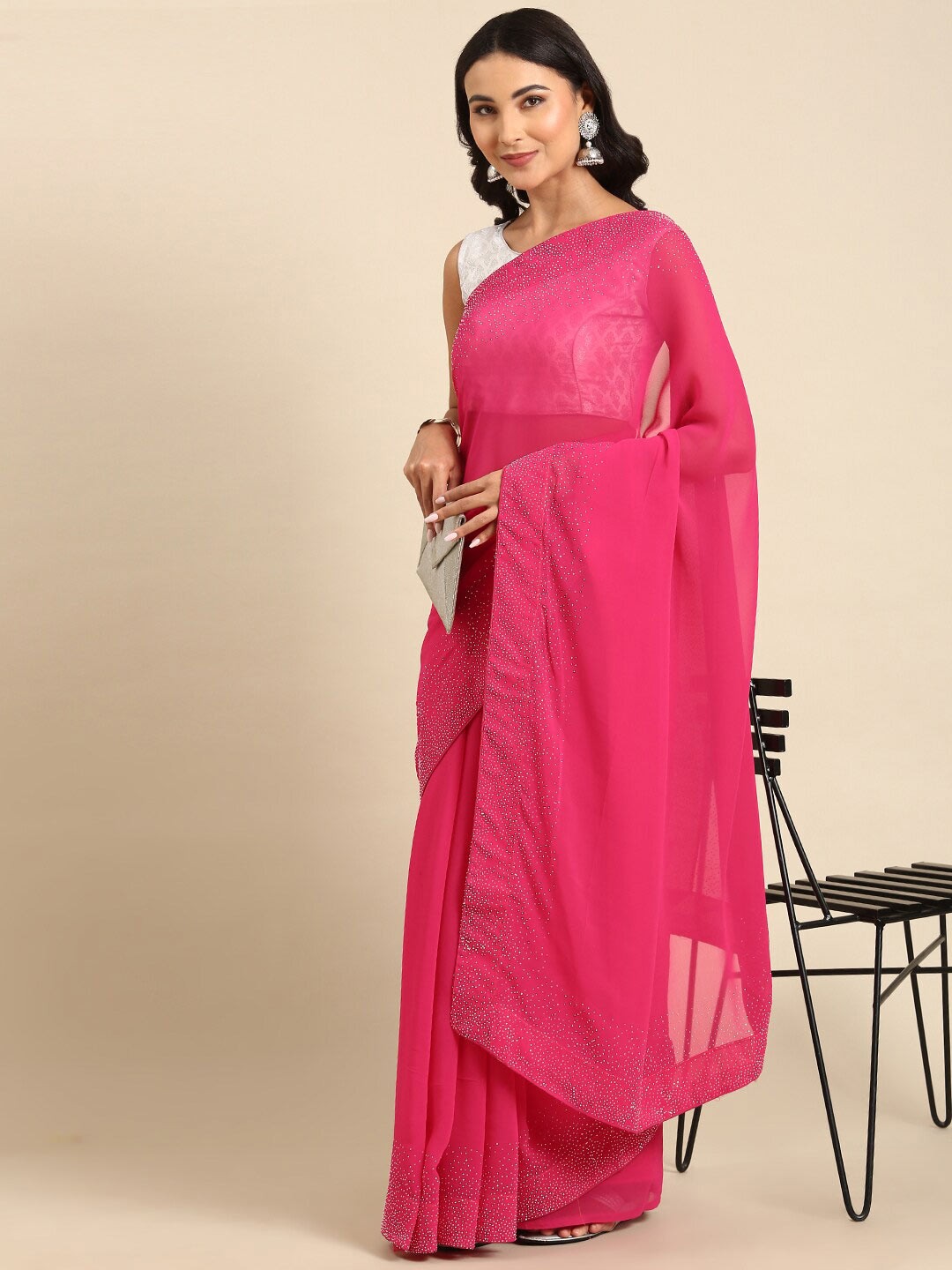 

Anouk Pink Embellished Poly Georgette Saree