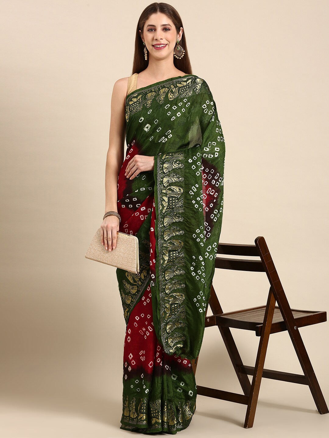 

Anouk Green Bandhani Printed Saree