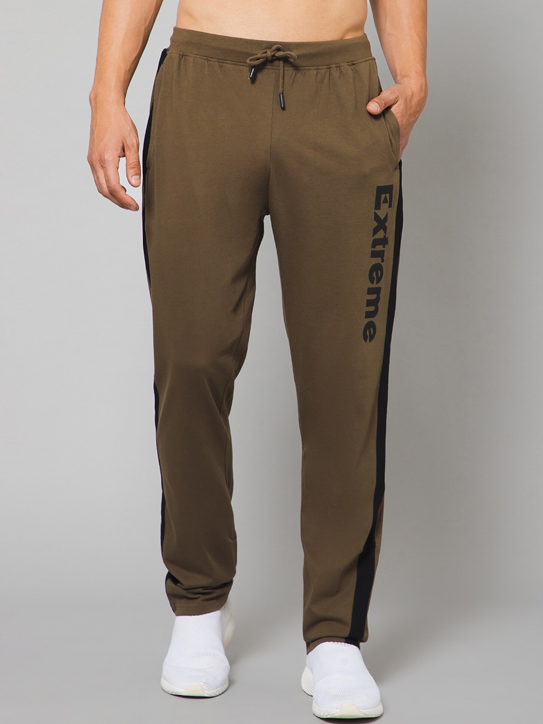 

Cantabil Men Typography Printed Mid-Rise Track Pants, Olive