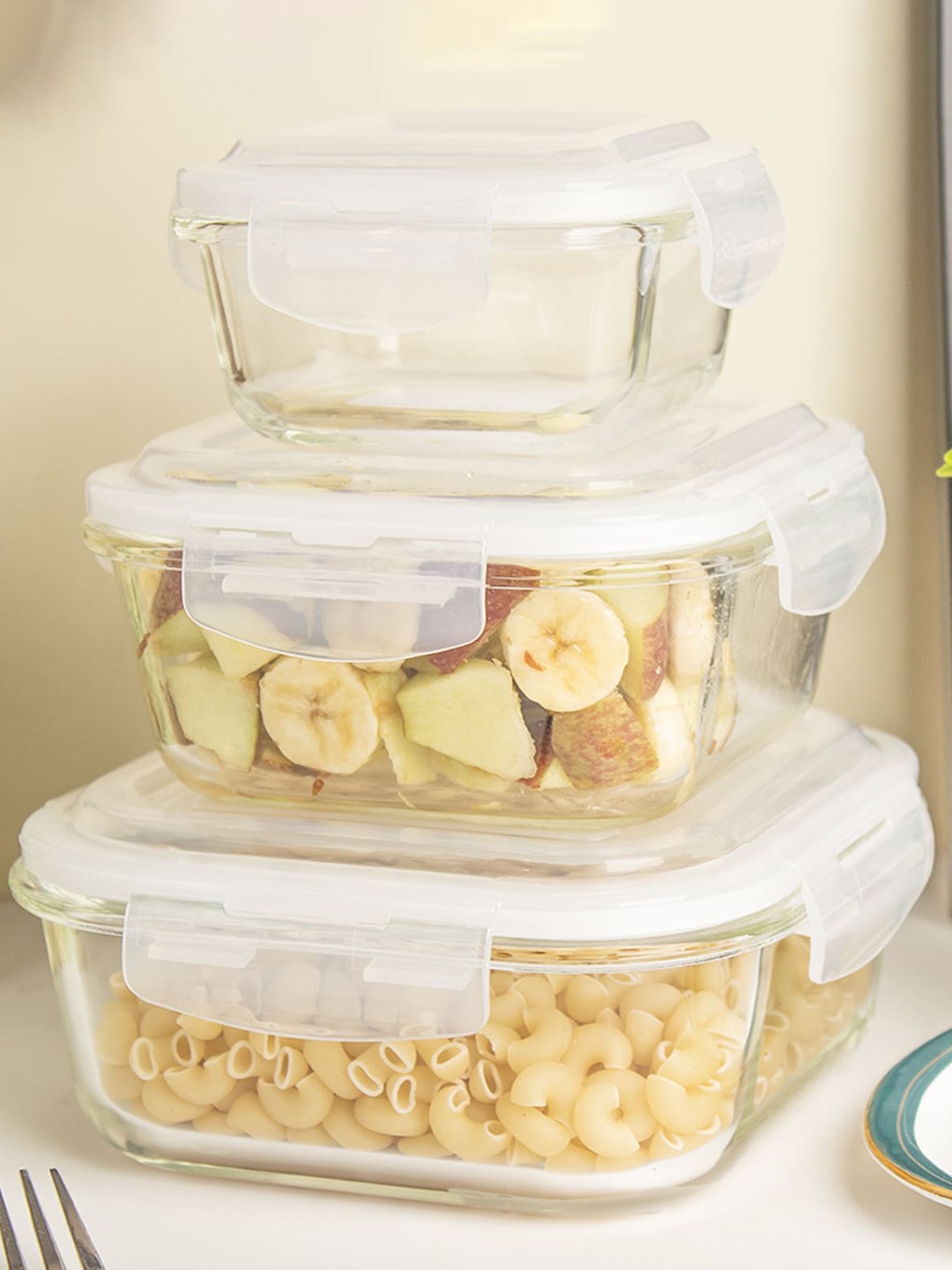 

MARKET99 Transparent 3 Pieces Borosilicate Glass Air Tight Container With Lid