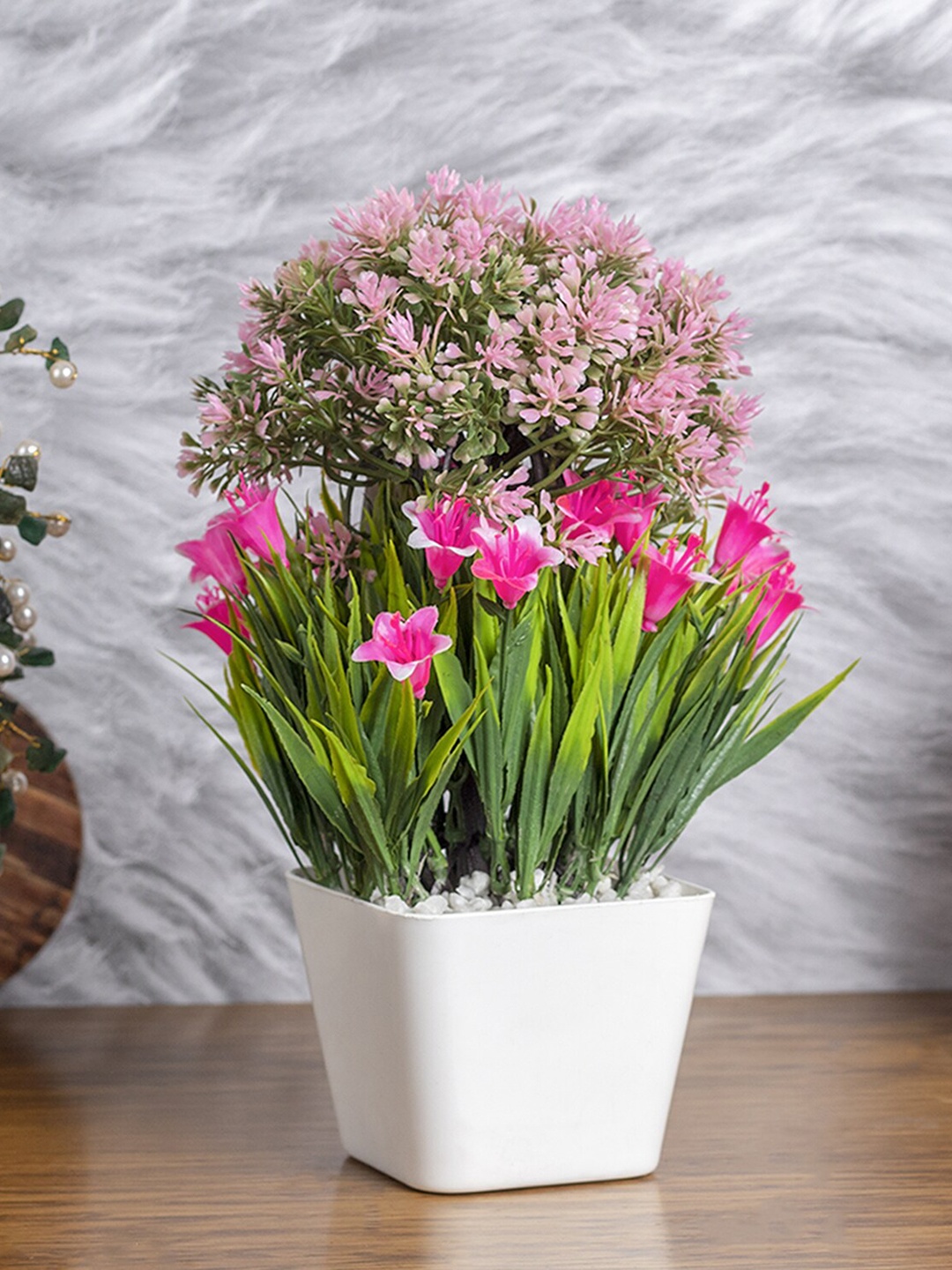 

MARKET99 Pink & White Square Artificial Flower With Pot