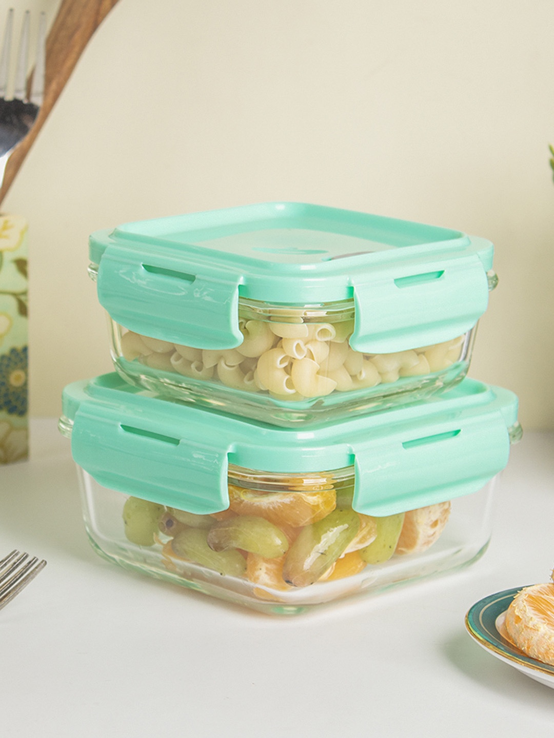 

MARKET99 Transparent& Green 2 Pieces Airtight Food Containers With Lid