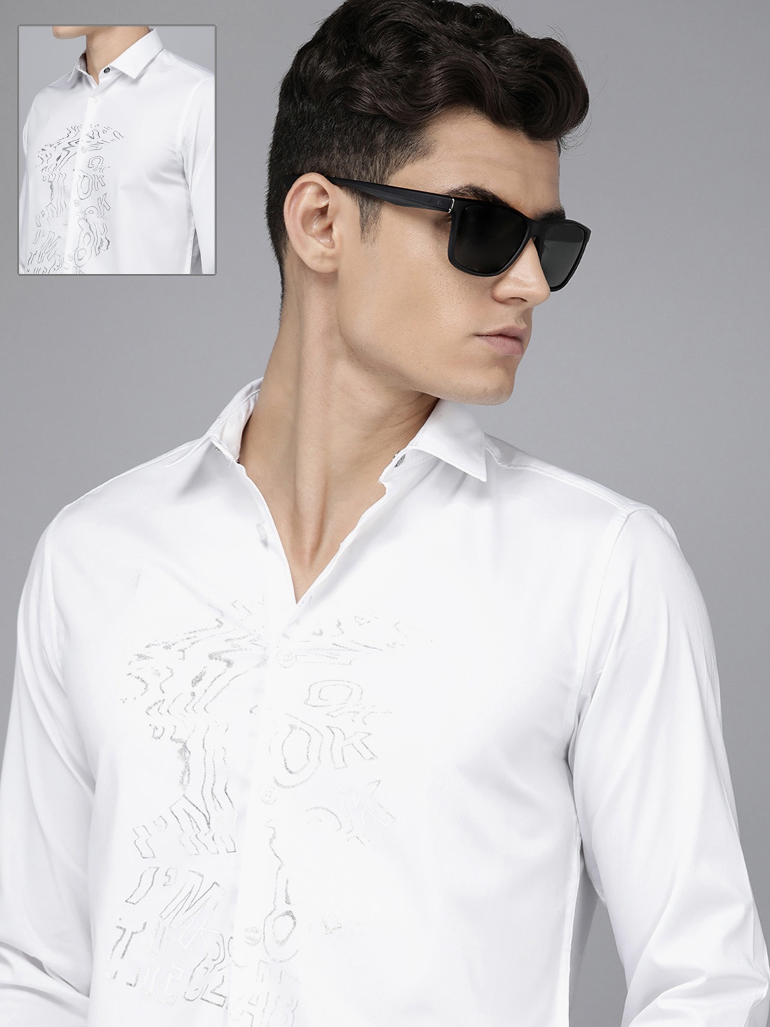 

THE BEAR HOUSE Men Slim Fit Printed Pure Cotton Casual Shirt, White