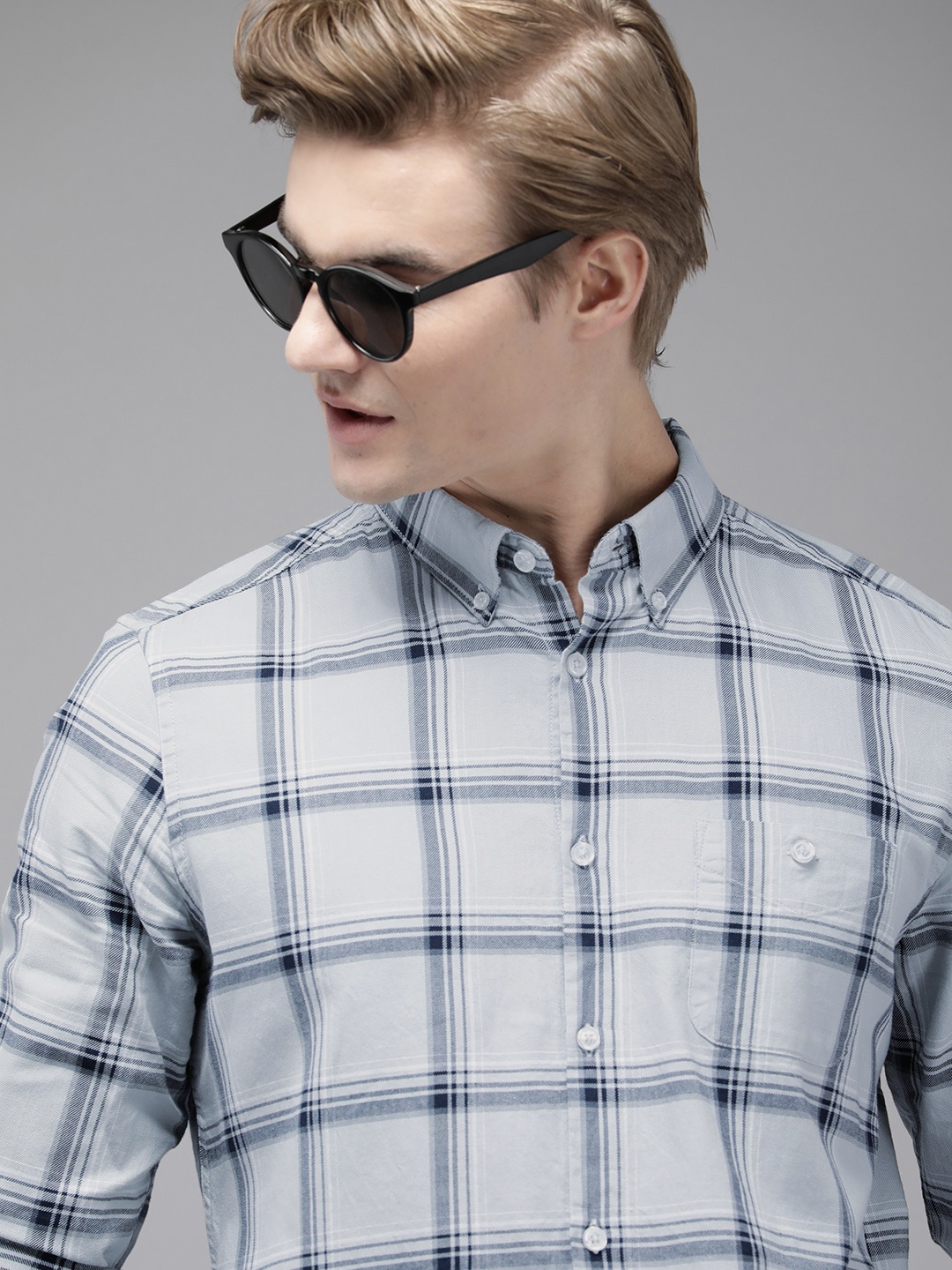

THE BEAR HOUSE Men Slim Fit Opaque Checked Casual Shirt, Blue