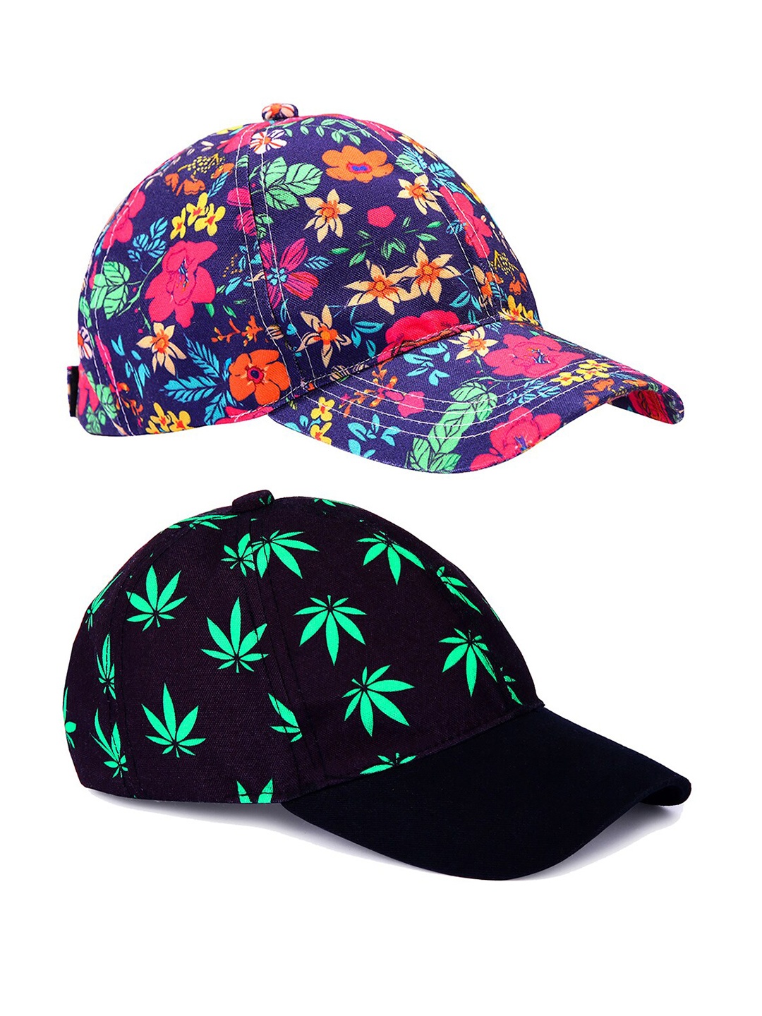 

Knotyy Pack Of 2 Printed Snapback Caps, Black