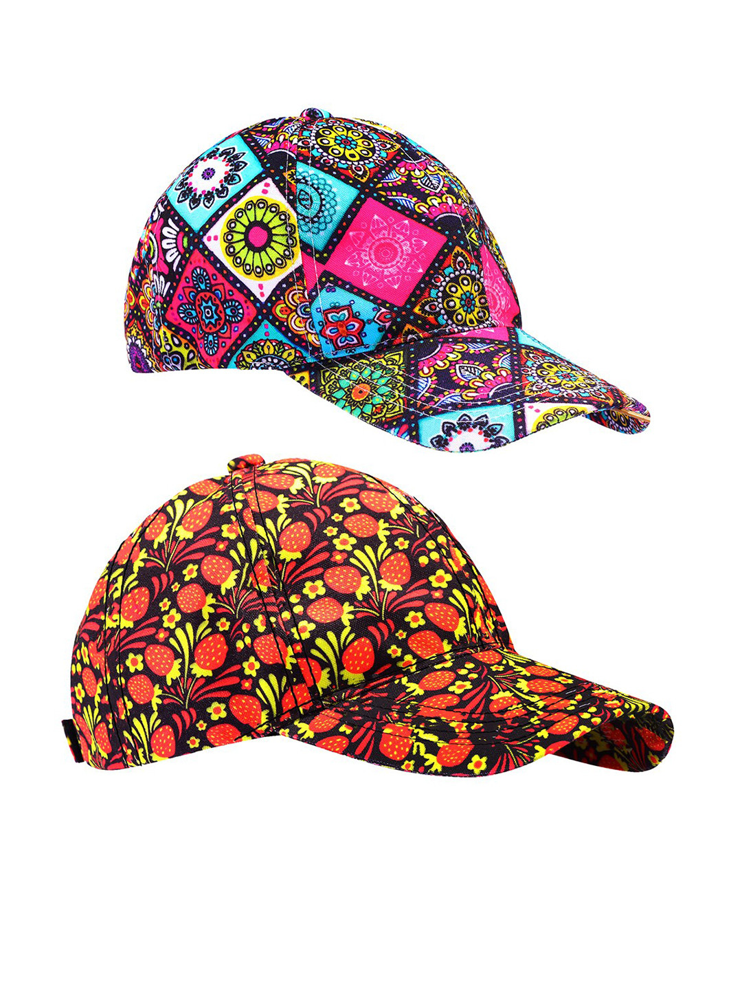

Knotyy Pack Of 2 Floral Printed Snapback Caps, Orange