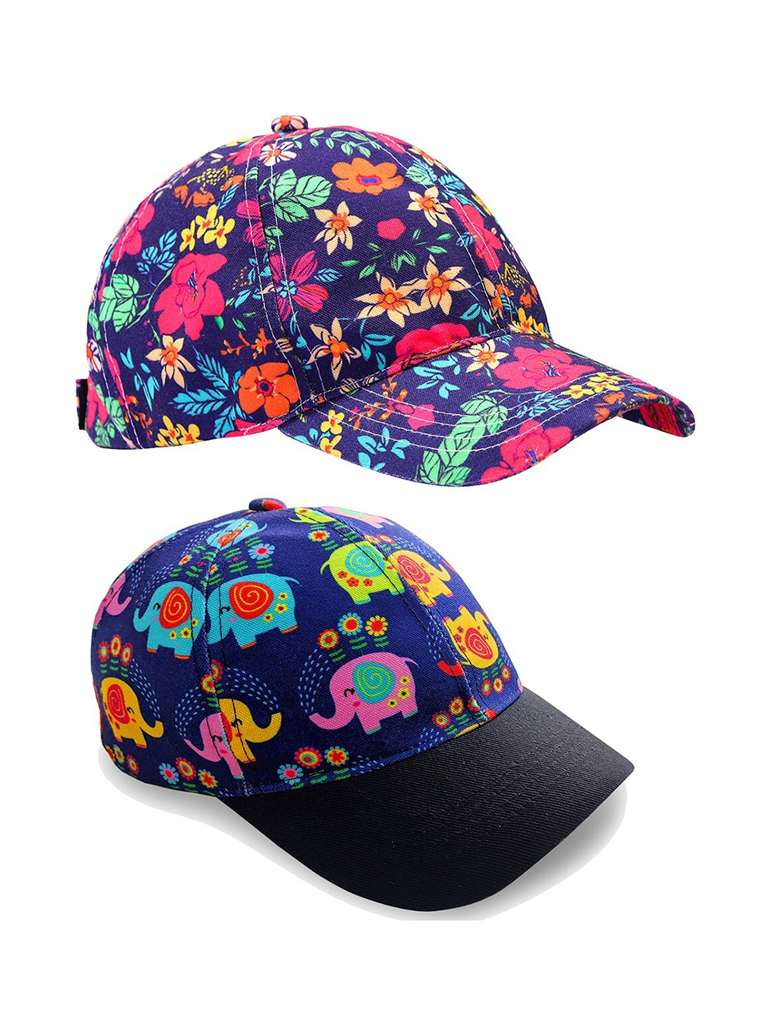 

Knotyy Pack Of 2 Floral Printed Snapback Caps, Navy blue