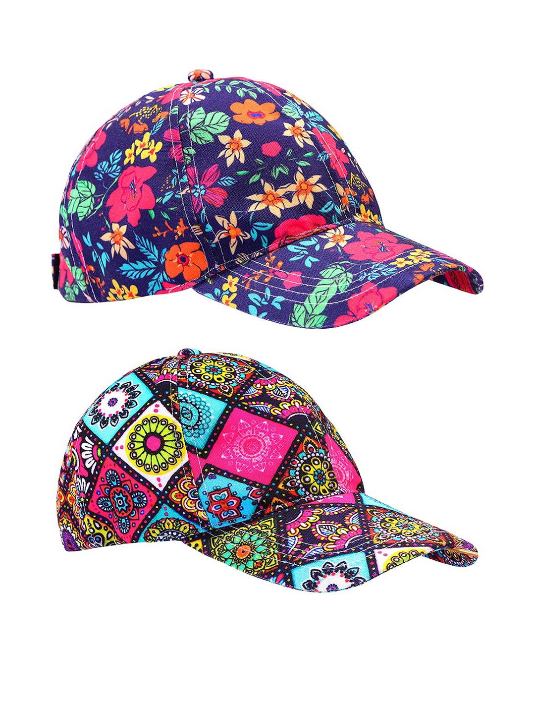 

Knotyy Pack Of 2 Floral Printed Snapback Caps, Navy blue