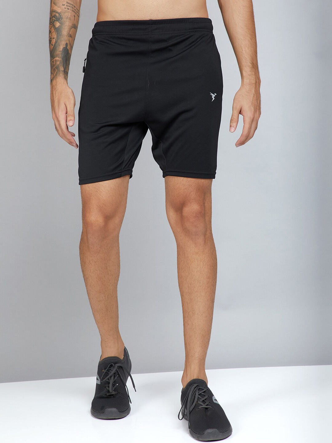 

Technosport Men Antimicrobial Training or Gym Slim Fit Sports Shorts, Black
