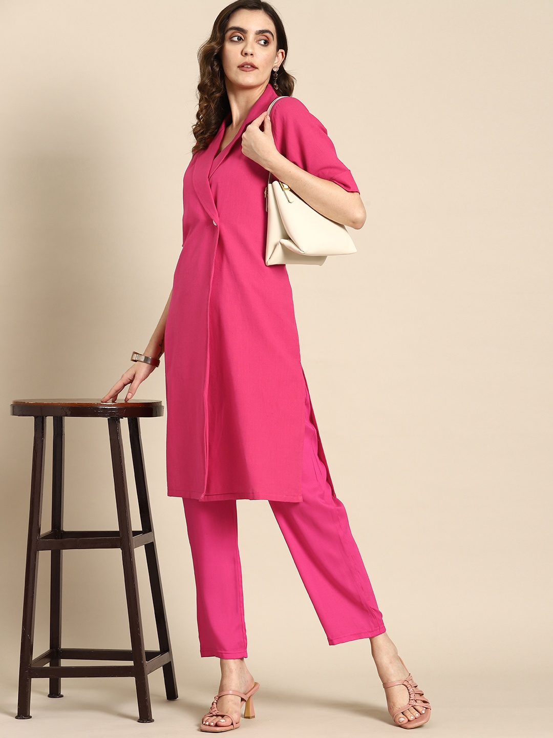 

all about you Women Regular Pure Cotton Kurta with Trousers, Magenta