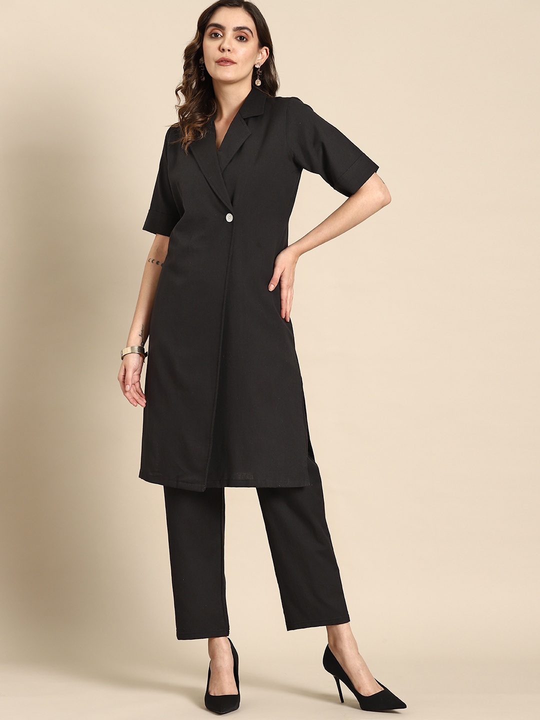 

all about you Women Regular Pure Cotton Kurta with Trousers, Black
