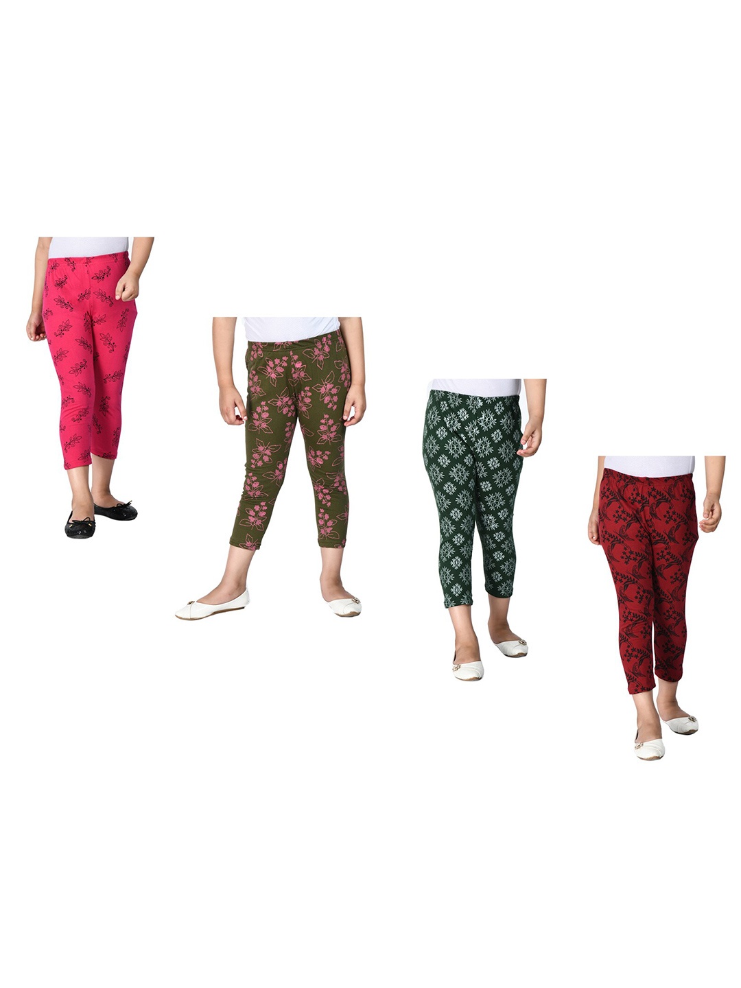 

IndiWeaves Girls Pack of 4 Printed Pure Cotton Capris, Maroon