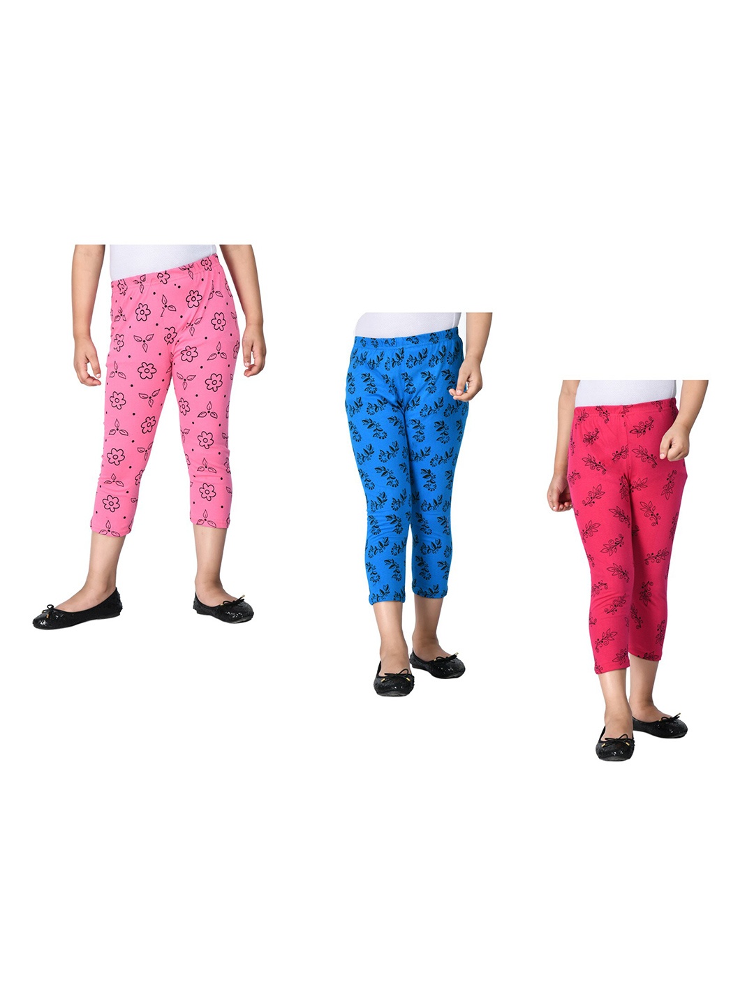 

IndiWeaves Girls Pack of 3 Printed Capris, Blue