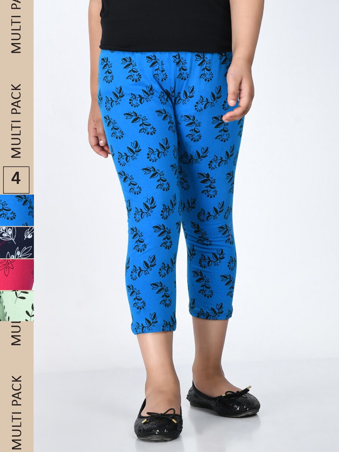 

IndiWeaves Girls Pack of 4 Printed Capris, Blue